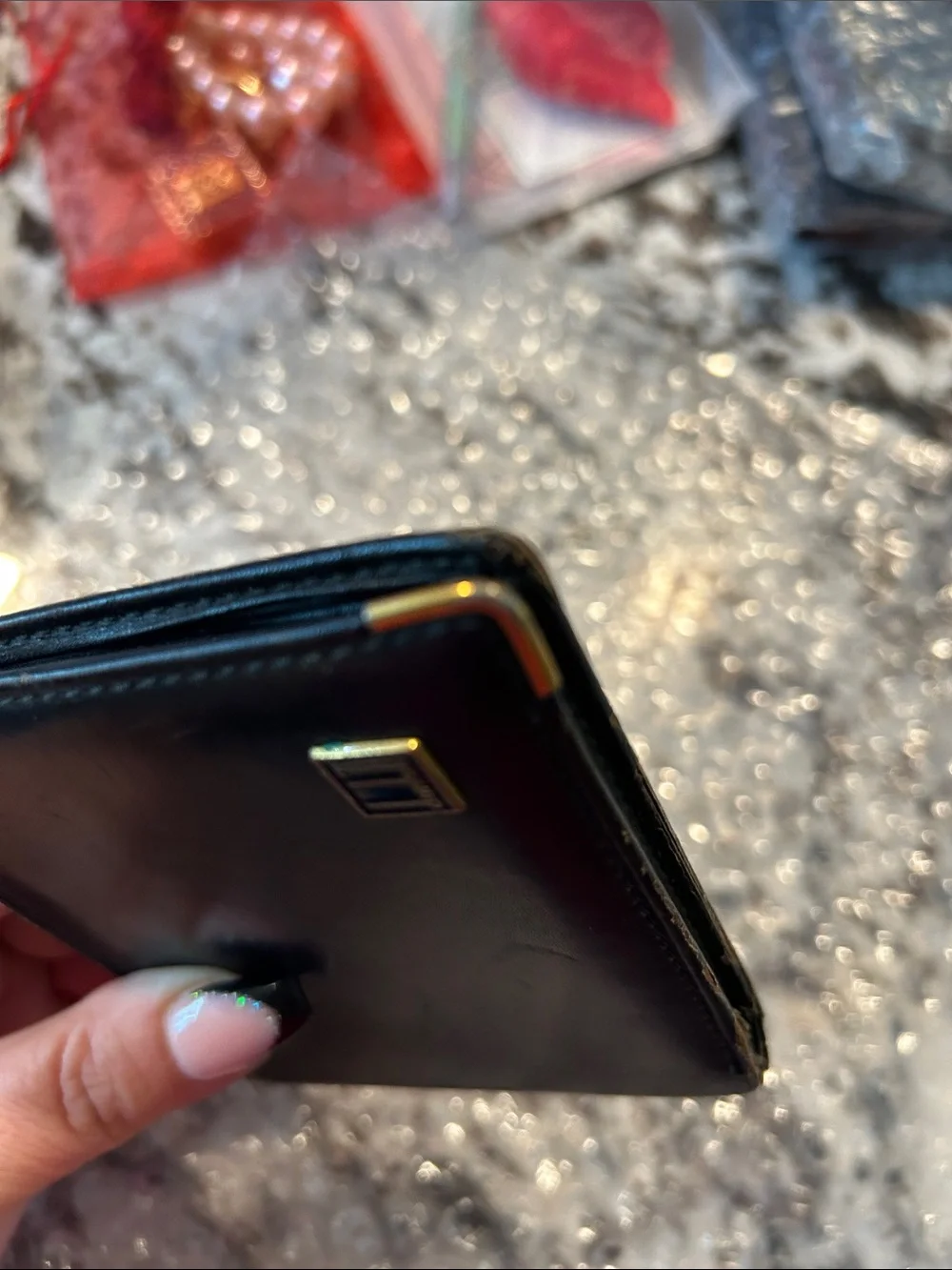 Dunhill Black Leather Bifold Wallet with Gold Corner Accents